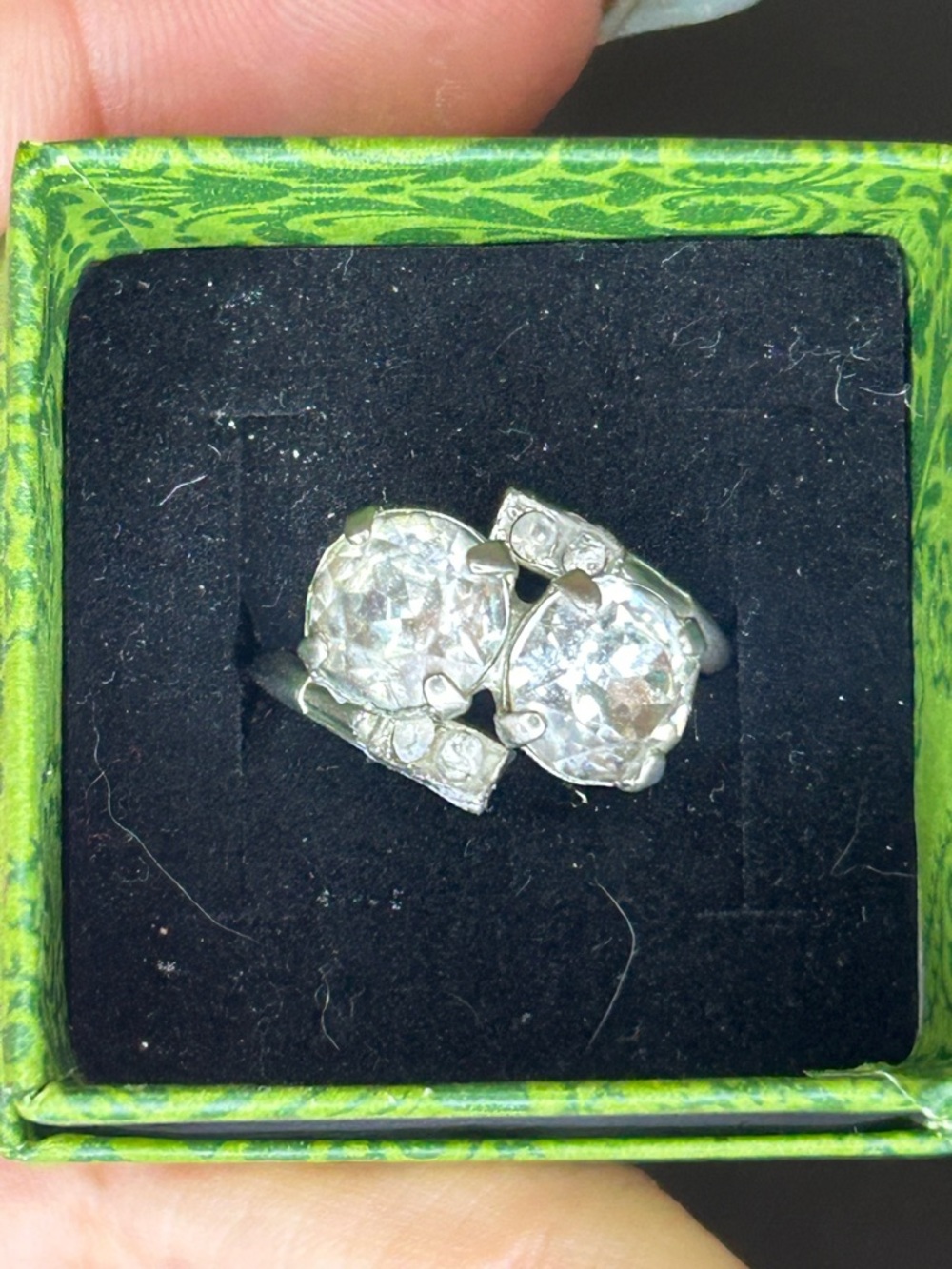 Silver-Tone Double Round Crystal Ring - White